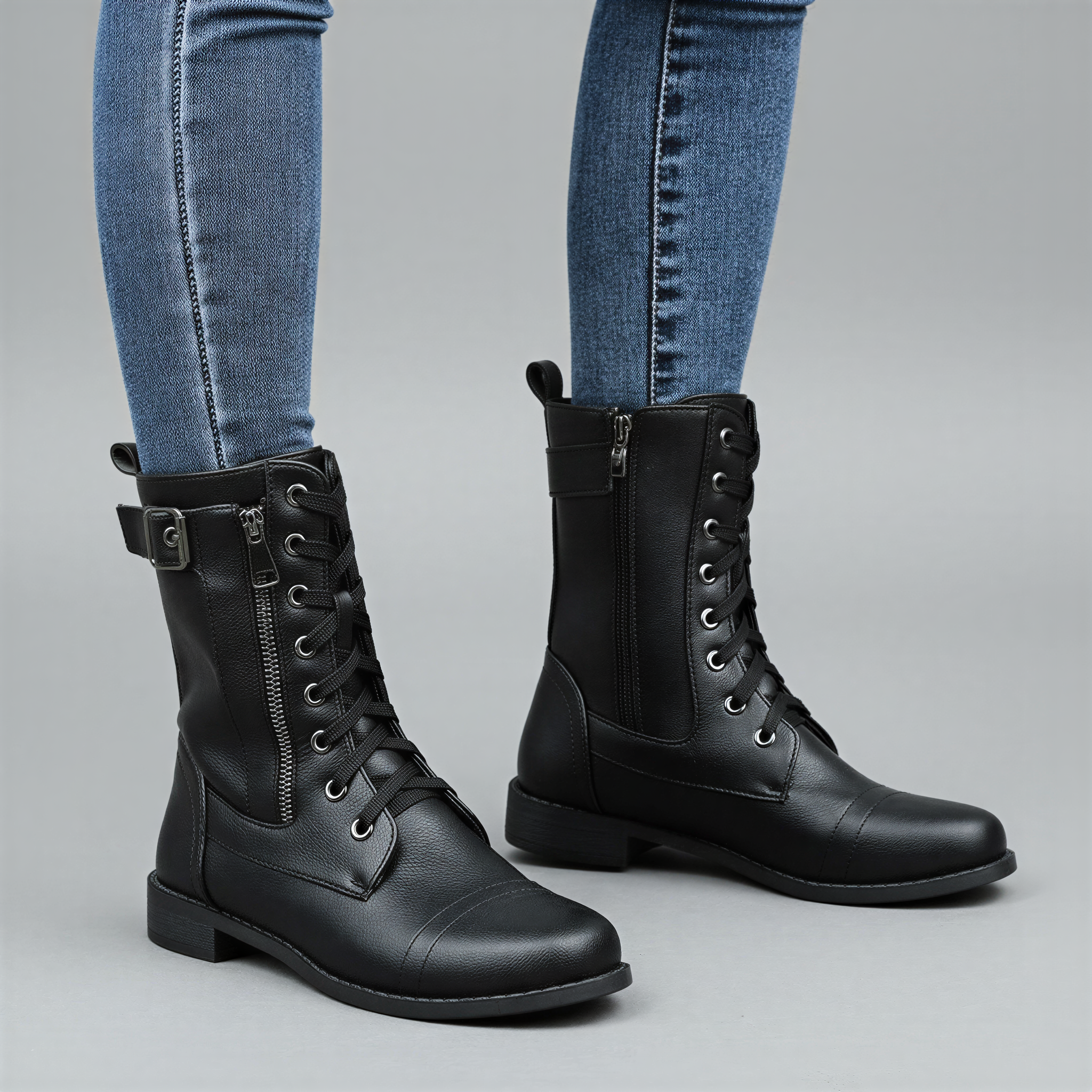 Schnürstiefeletten | Seitlicher Reißverschluss | Damen