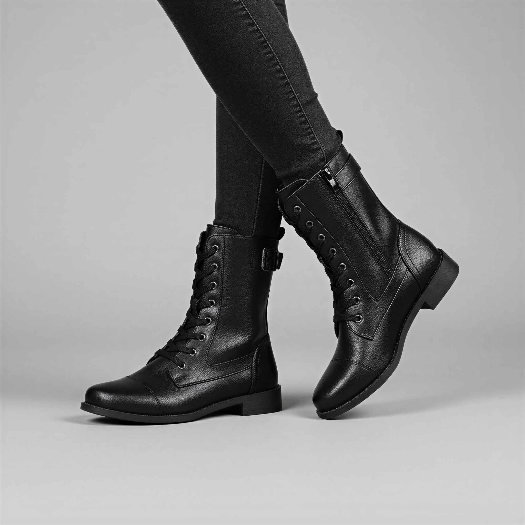 Schnürstiefeletten | Seitlicher Reißverschluss | Damen