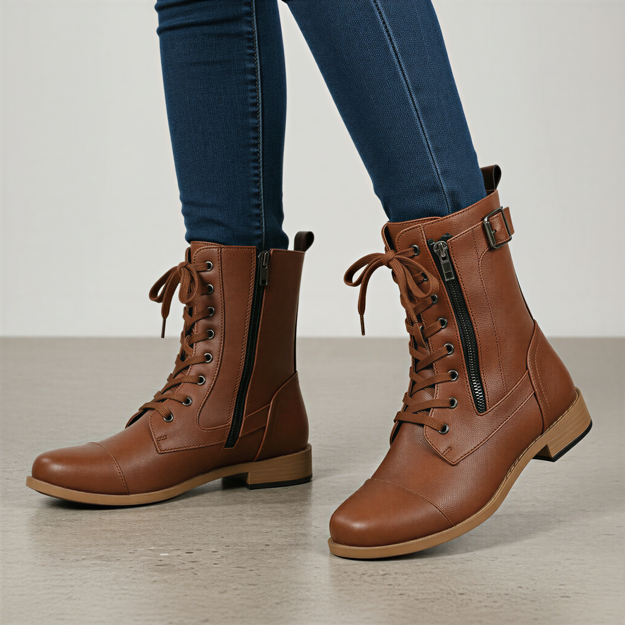 Schnürstiefeletten | Seitlicher Reißverschluss | Damen