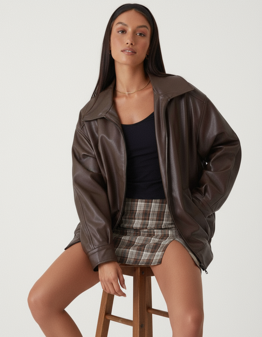 Bomberjacke | Oversized Kunstleder | Streetwear