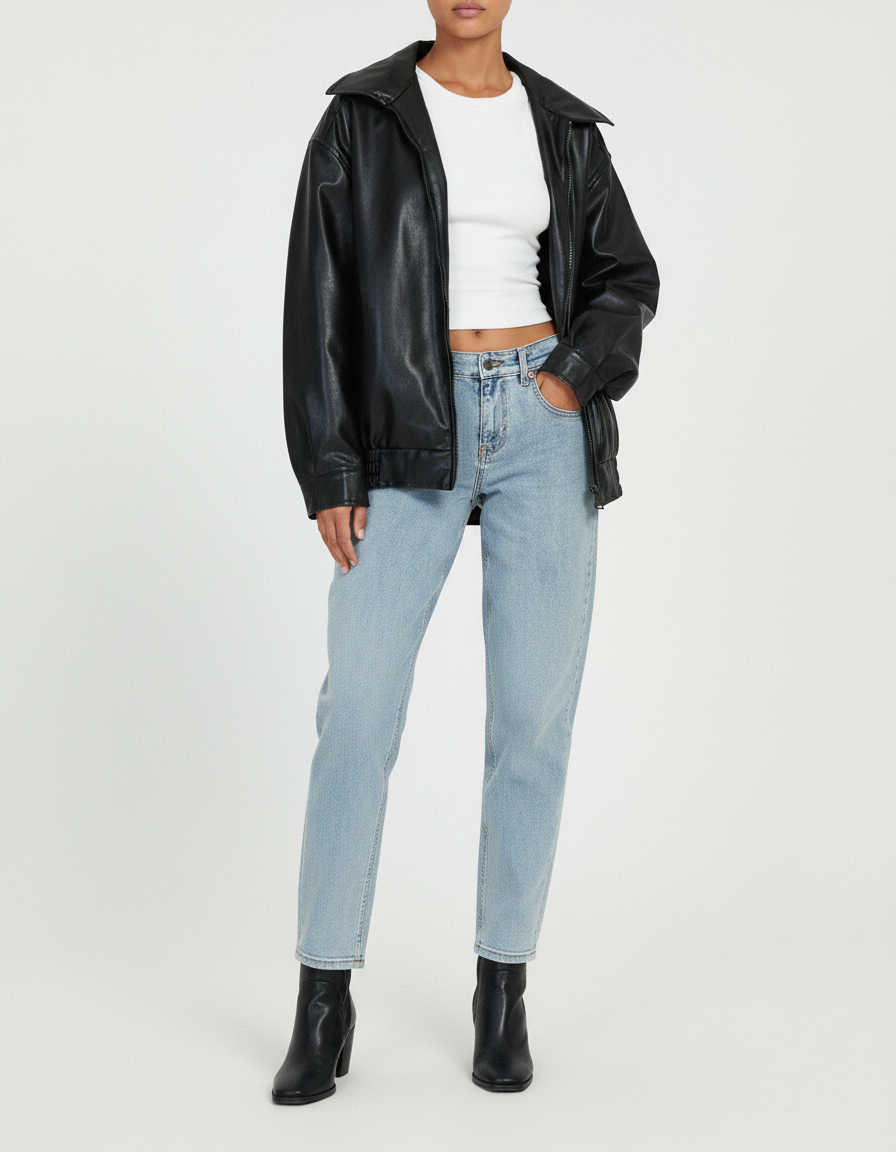 Bomberjacke | Oversized Kunstleder | Streetwear