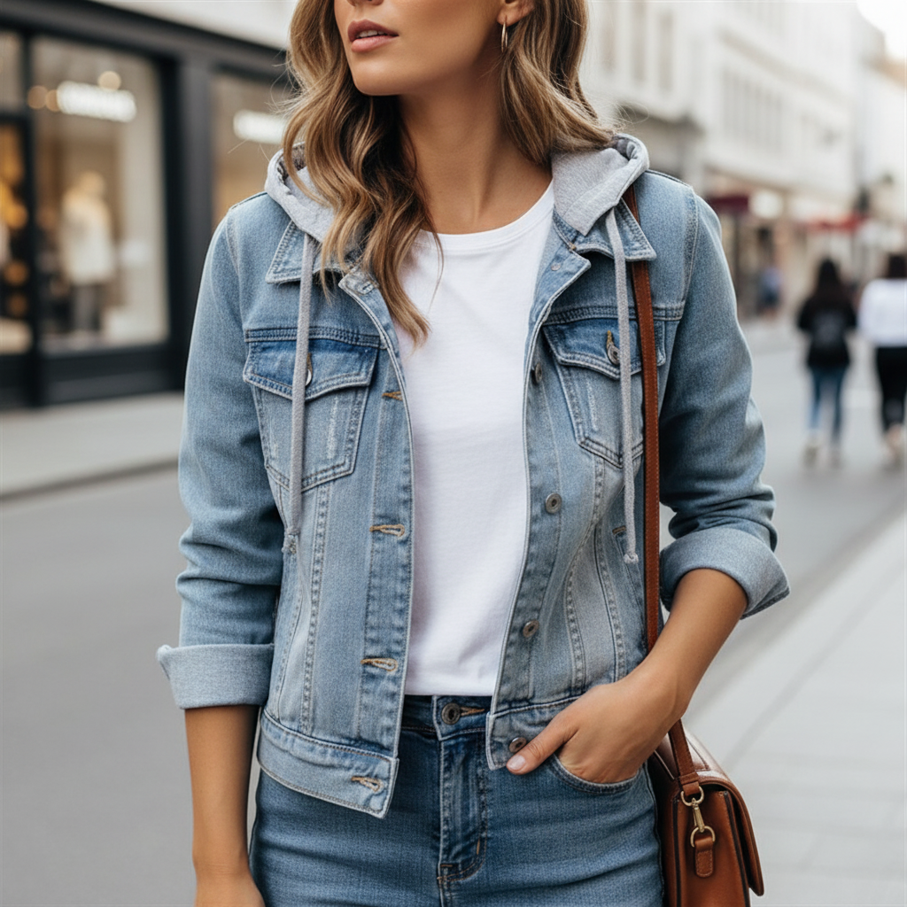 Denim Truckerjacke | Mit Kapuze | Lässiger Style