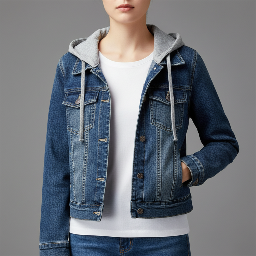 Denim Truckerjacke | Mit Kapuze | Lässiger Style