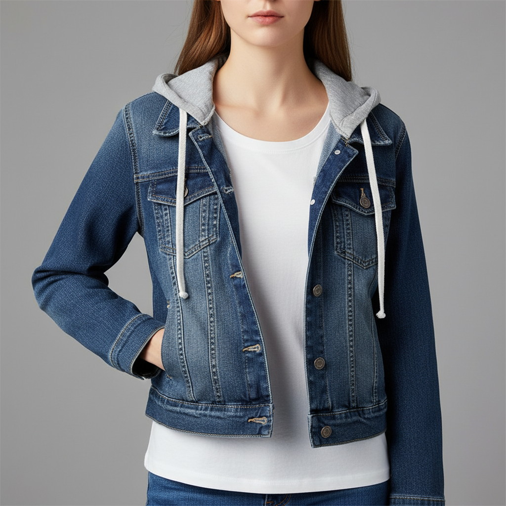 Denim Truckerjacke | Mit Kapuze | Lässiger Style