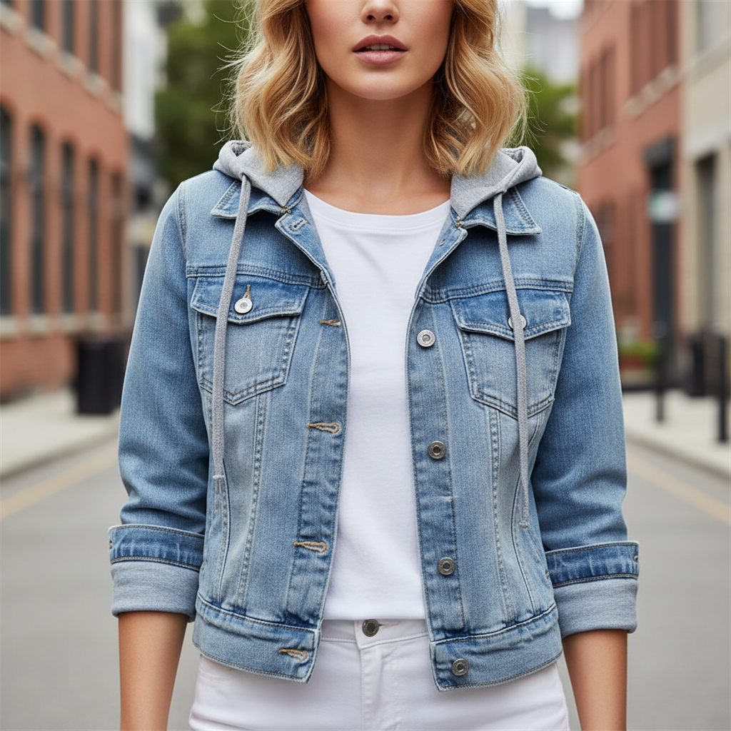 Denim Truckerjacke | Mit Kapuze | Lässiger Style
