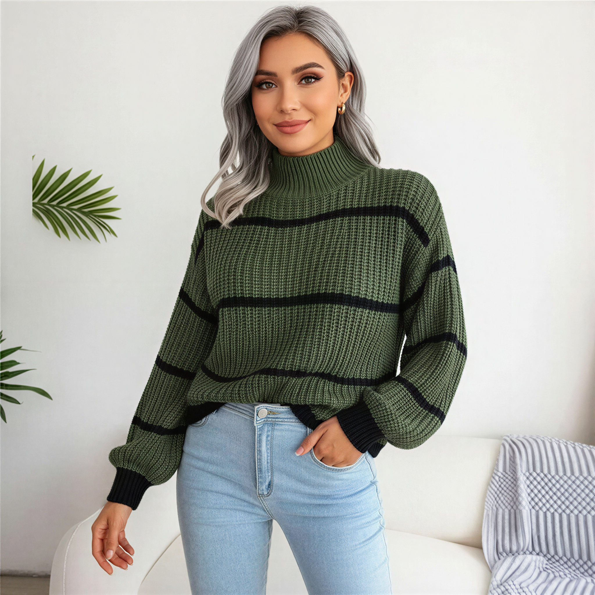 Grobstrickpullover | Gestreiftes Design | Lässiger Freizeitlook