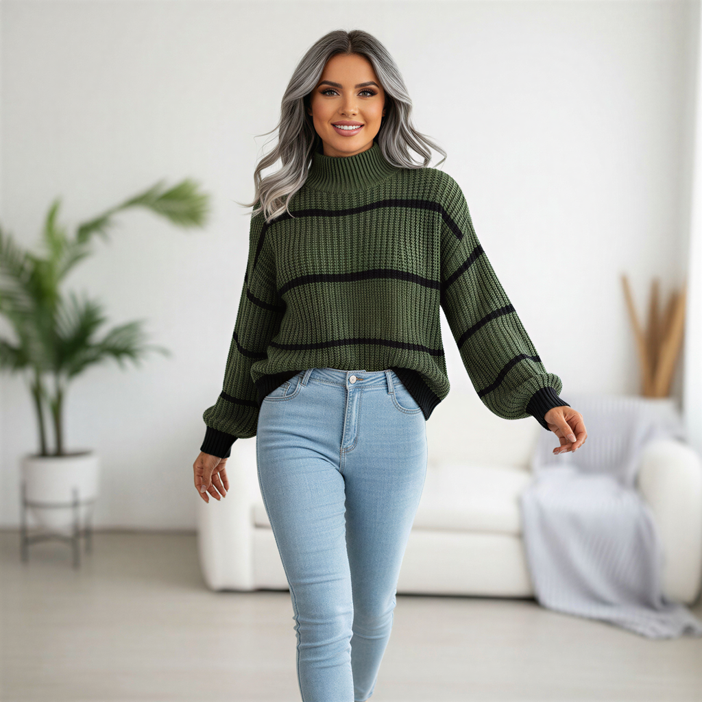 Grobstrickpullover | Gestreiftes Design | Lässiger Freizeitlook