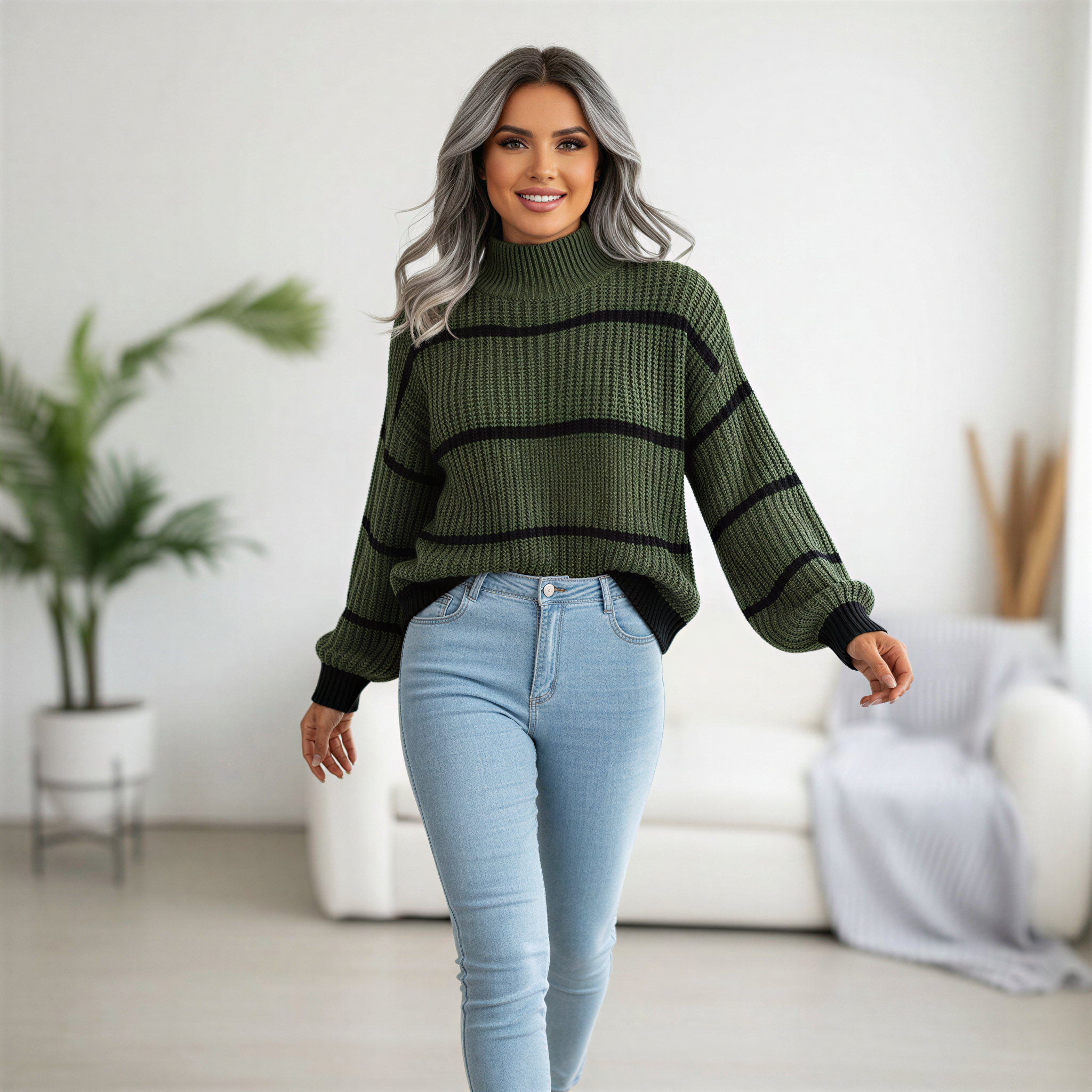 Grobstrickpullover | Gestreiftes Design | Lässiger Freizeitlook