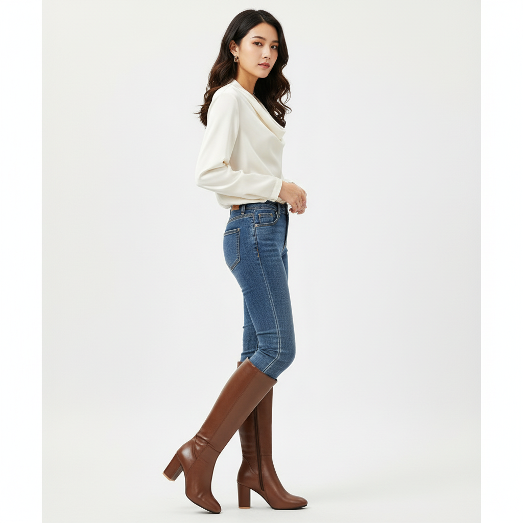 Kniehohe Lederstiefel | Mit Blockabsatz | Business Casual