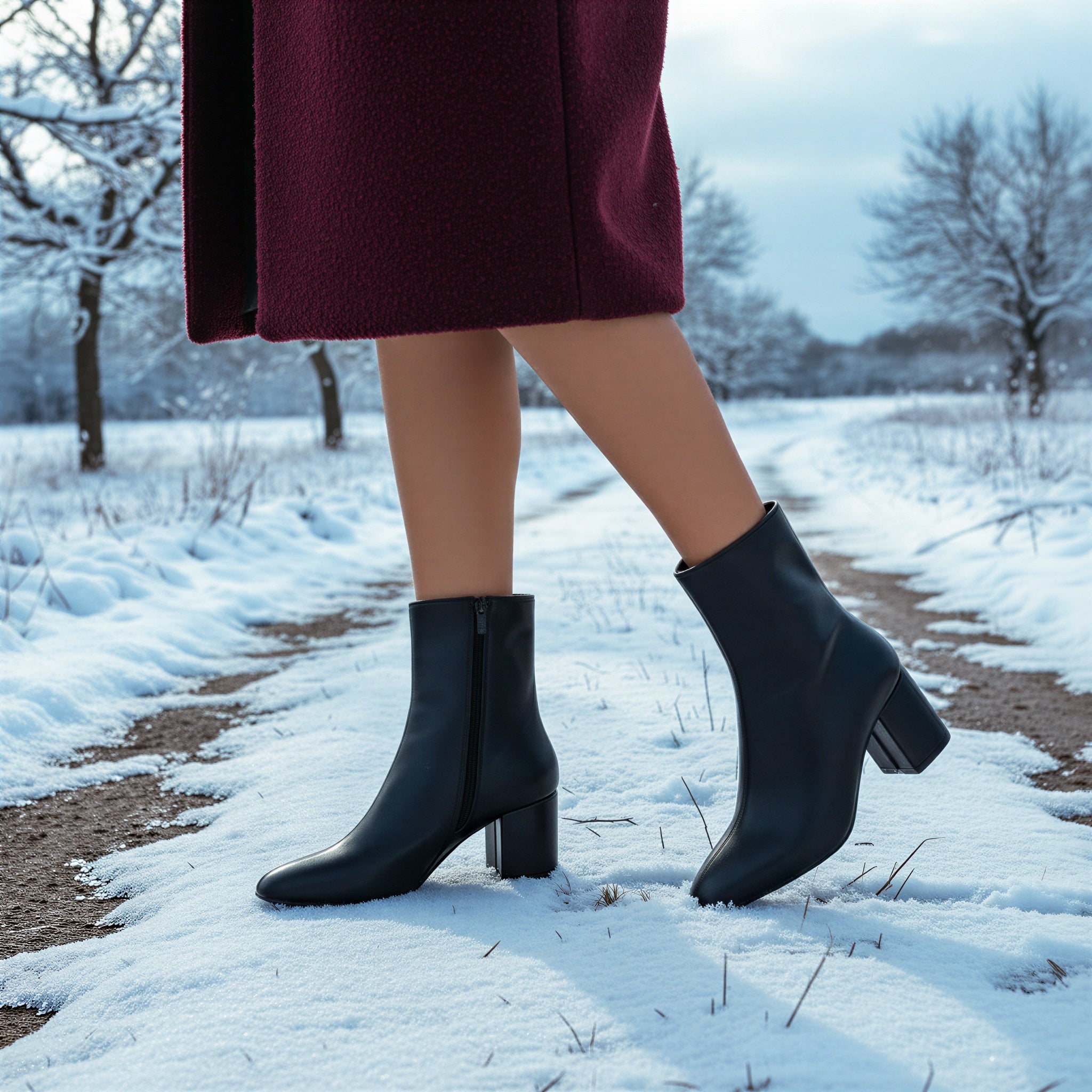 Spitz zulaufende Stiefeletten | Blockabsatz | Abendmode