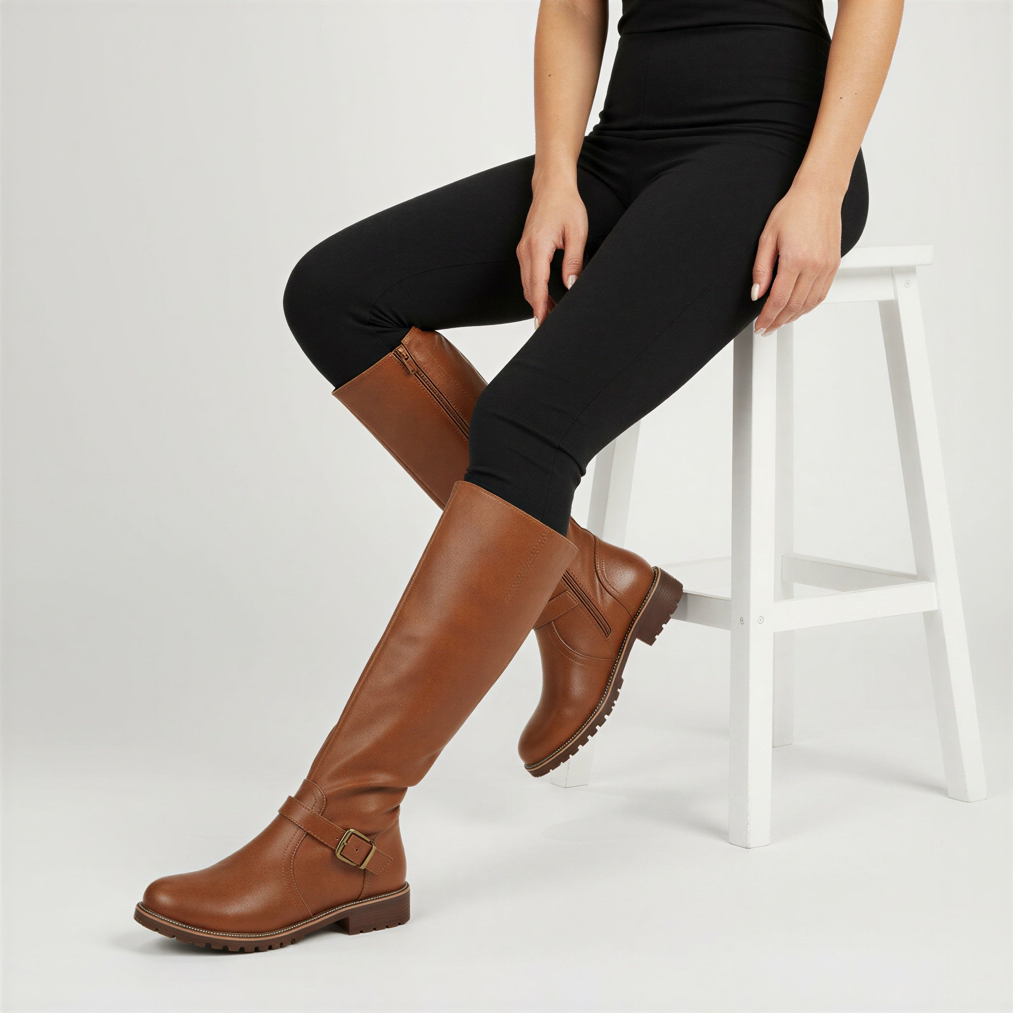 Kniehohe Stiefel | Mit Schnallen-Detail | Ganzjährig