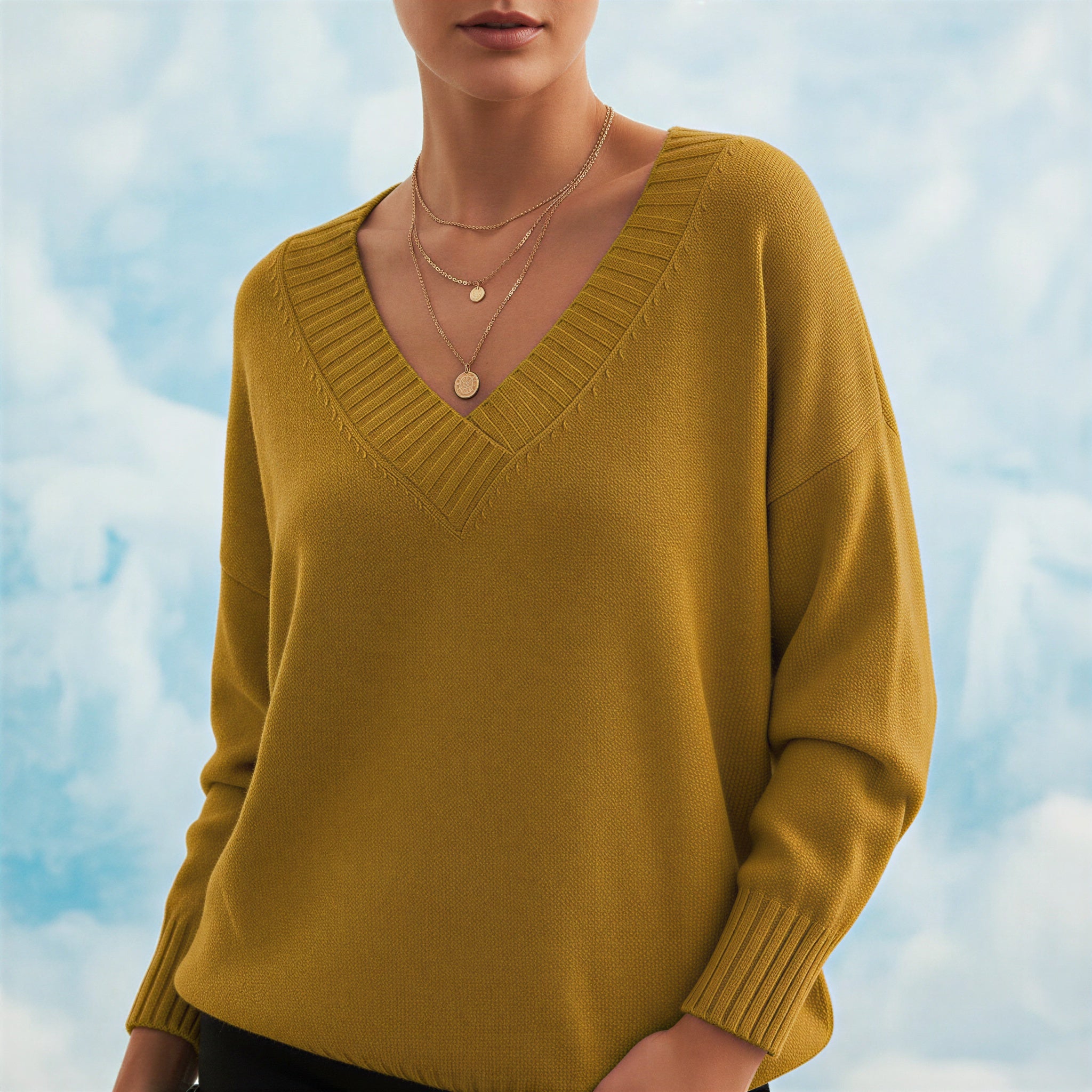 Damen Pullover | Gerippter V-Ausschnitt | Lässiger Chic