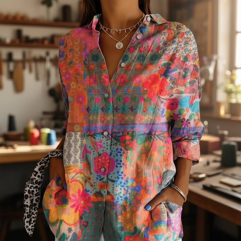 Blumenbluse | Patchwork-Design | Lässig
