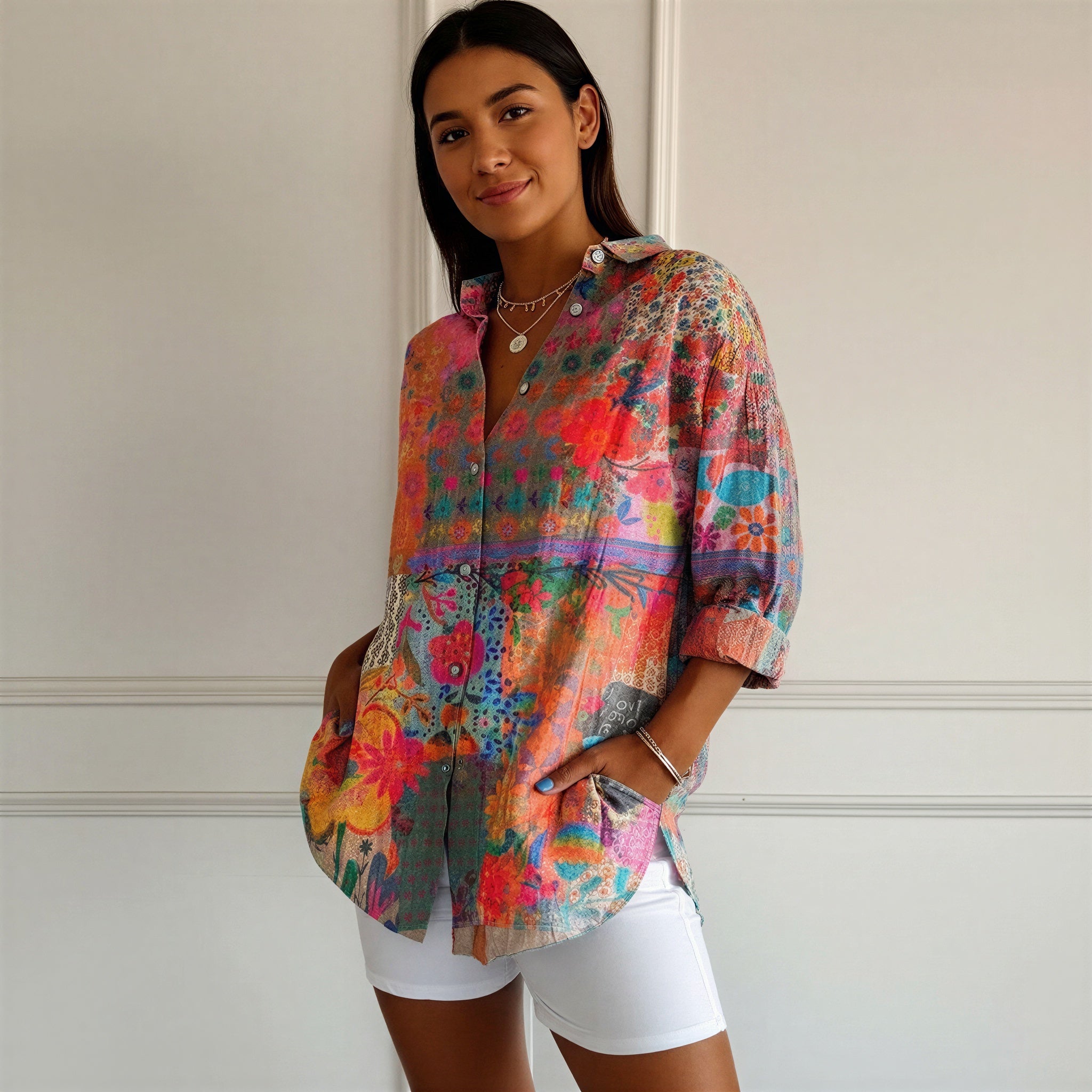 Blumenbluse | Patchwork-Design | Lässig