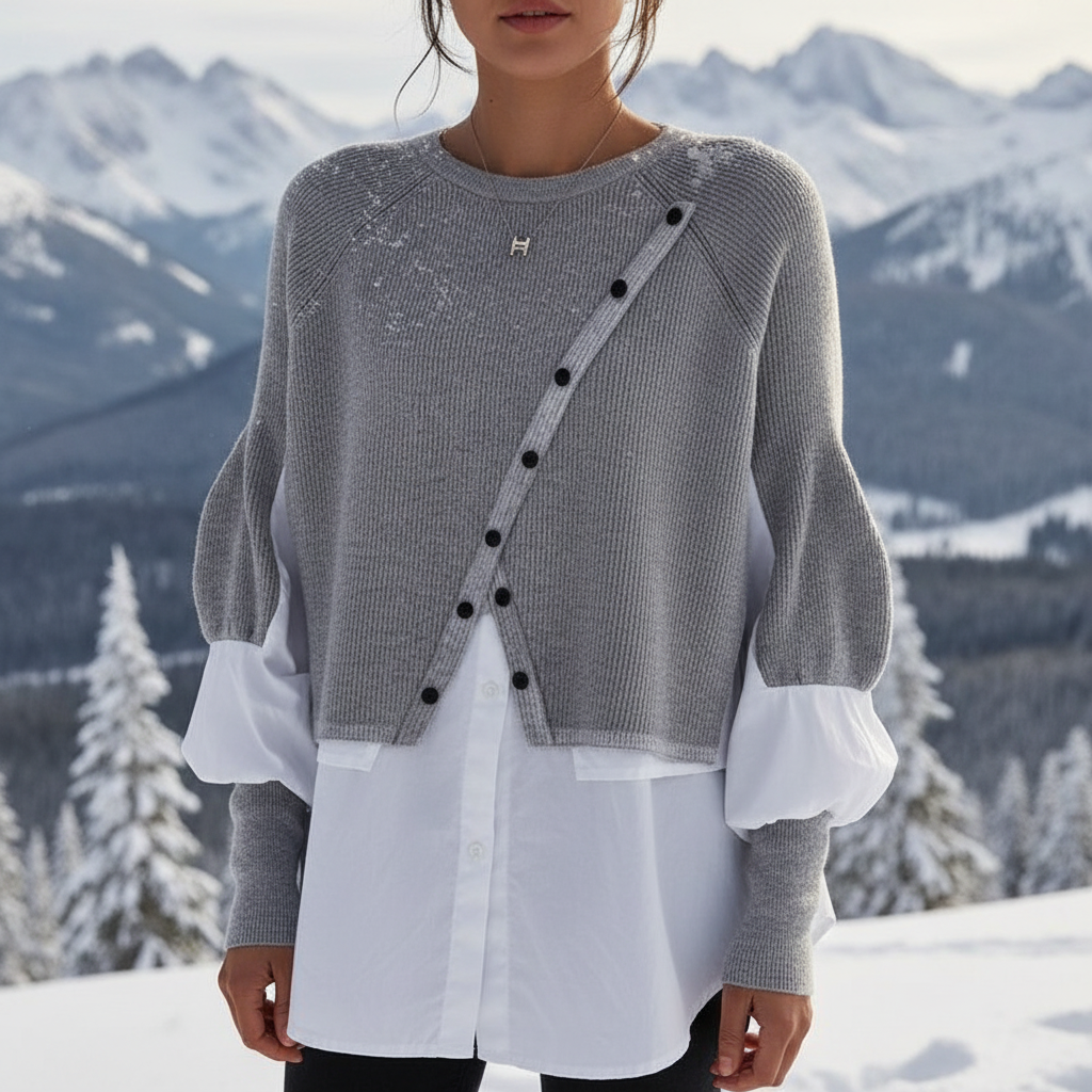 Lagenlook Top | Asymmetrischer Knopf | Business Casual