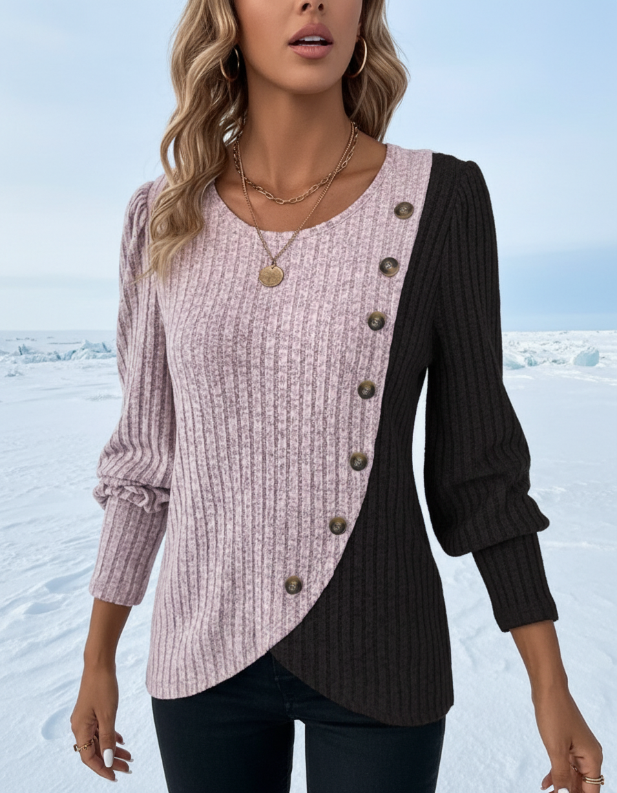 Rippstrickshirt | Asymmetrische Knopfleiste | Lässig