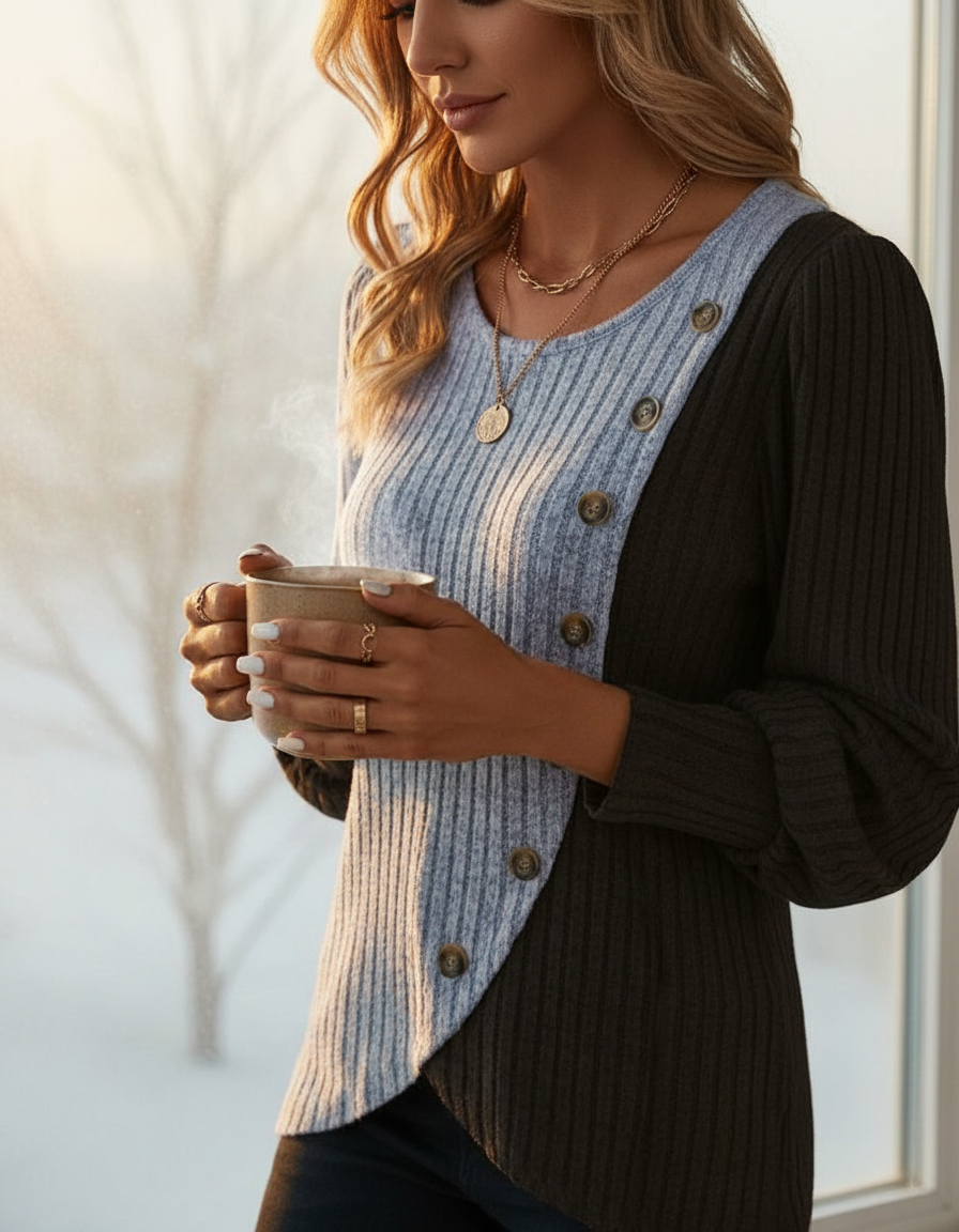 Rippstrickshirt | Asymmetrische Knopfleiste | Lässig