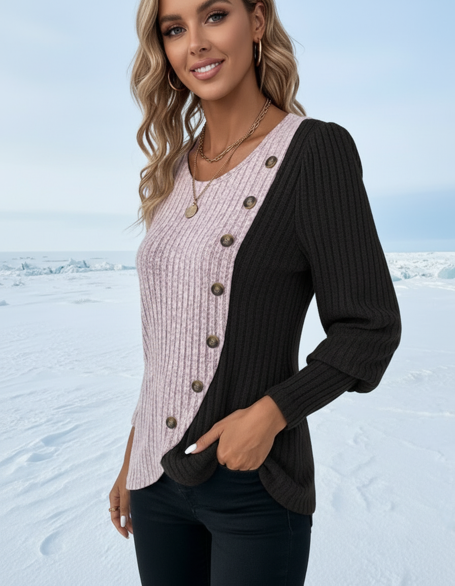 Rippstrickshirt | Asymmetrische Knopfleiste | Lässig