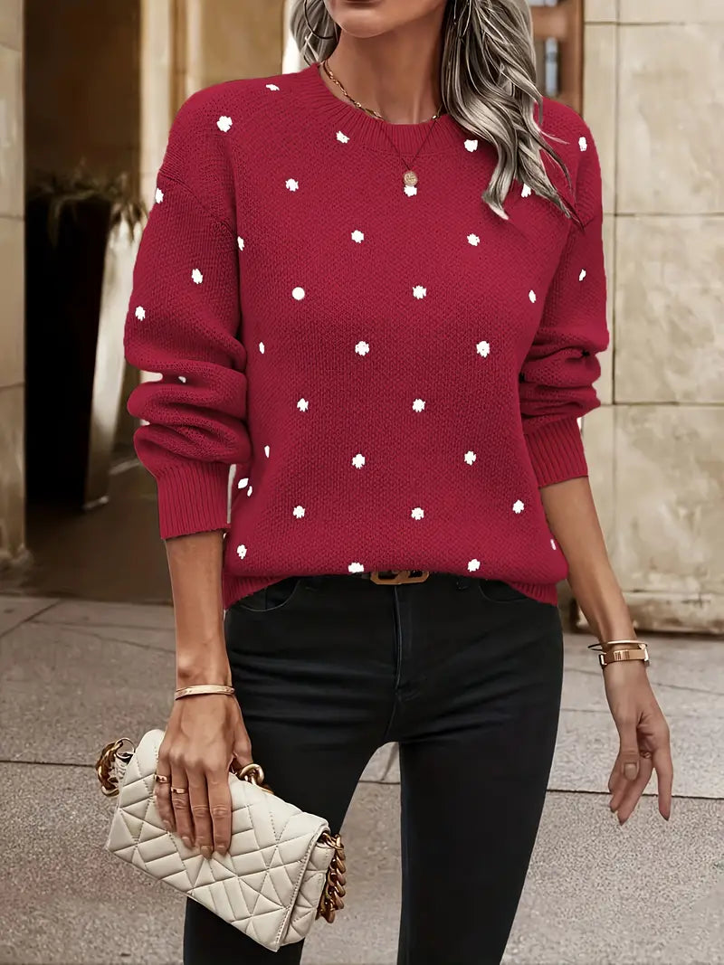 Variant image for Women Sweater White Cotton Dot Pattern | Bernadette-9