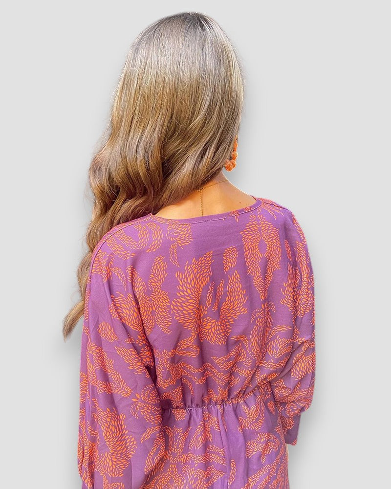 Damen Kleid Langarm V-Ausschnitt Print Knotendetail Elegant-83293-1ff39bf6-df81-45de-a0ec-157aa262a515