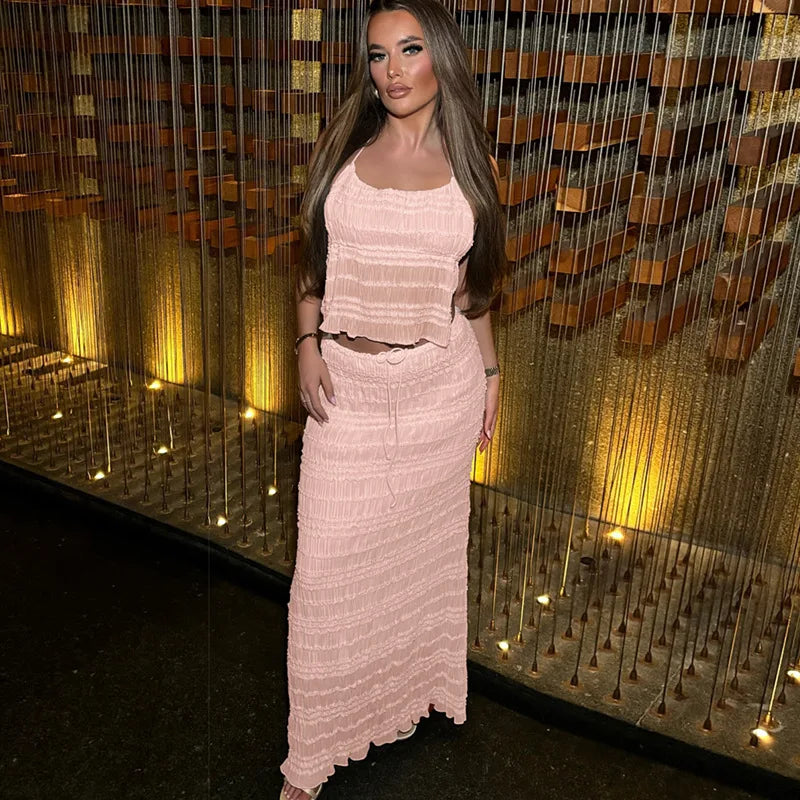 Damen Zweiteiler – Gerafftes Halter-Top, Midirock mit Tunnelzug, Strukturiert-83709-2098fa95-8861-40fd-aa4c-6f9b466dfed1