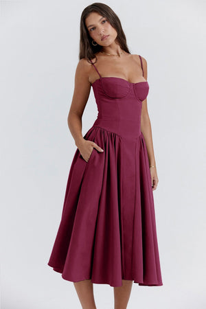 Damen Midi-Kleid mit Spaghettiträgern, plissiertem Rock und Taschen – Elegant-83506-20dc9fc4-adaa-410b-8e81-918d17f77a5a
