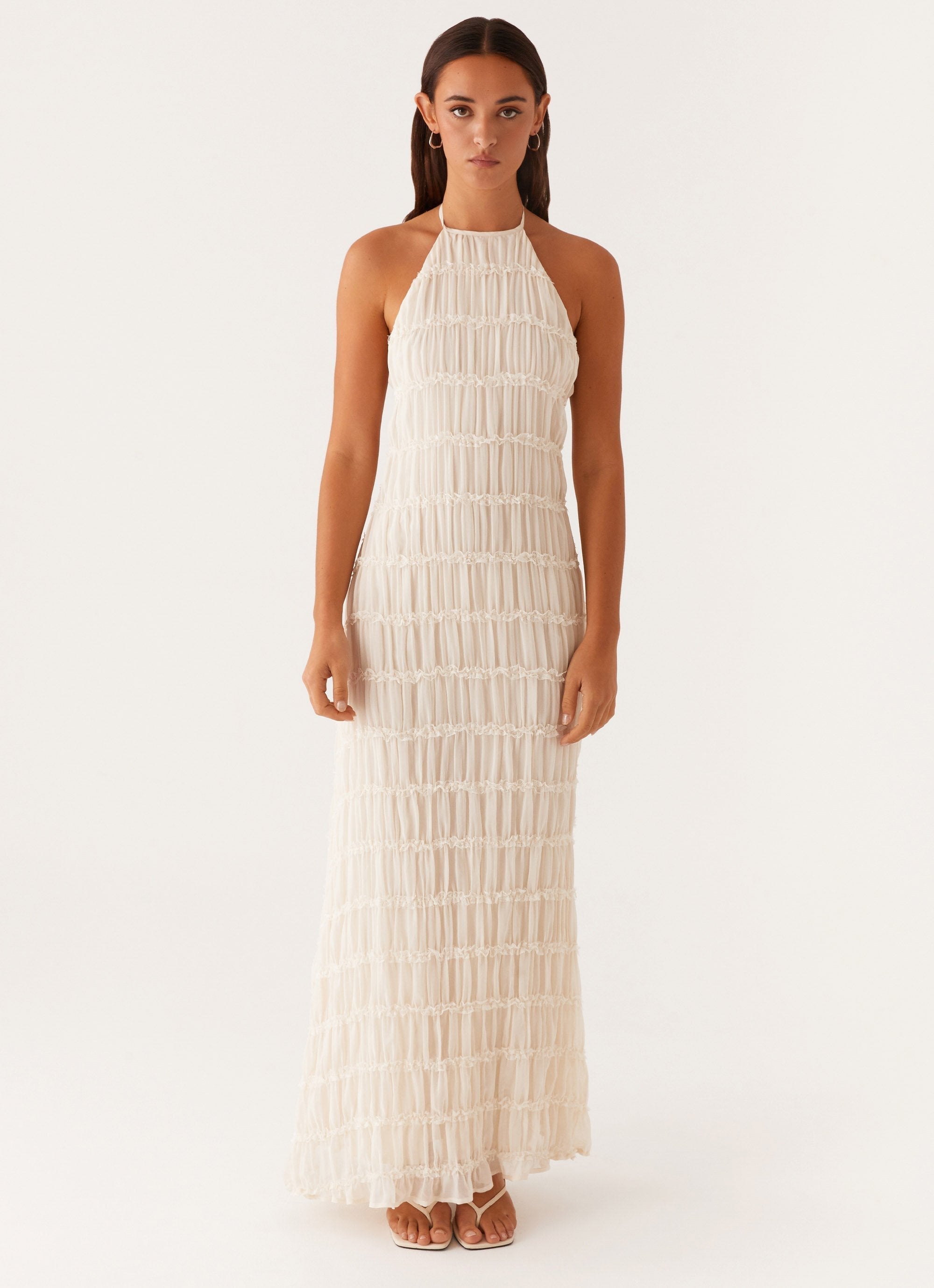 Damen Maxi-Kleid mit Halter-Ausschnitt und Texturstoff, elegant-83499-2a8b5a52-b87a-4d4d-bc51-9a7d53cce9c8
