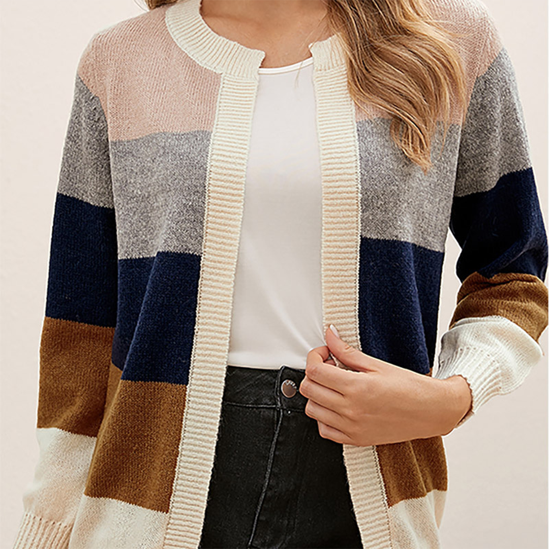 Damen Cardigan – Offen, Gestreiftes Color-Block Design, Langarm-74430-2ad57d49-cef2-4307-bb7a-647797a0d093