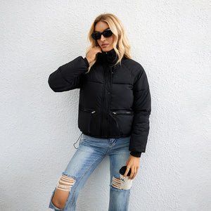 Damen Kurze Pufferjacke – Gesteppt, Wasserabweisend, Hoher Kragen, Polyester, Casual Chic-65207-2dc6e9d8-5eca-4272-8761-9c1794a4eb69