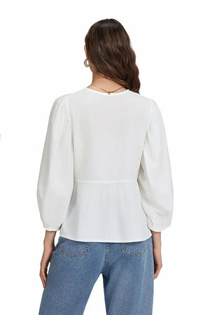 Kleidhaus Damen Bluse mit Schleifendetail, Schößchensaum & Dreiviertelärmeln – Verschiedene Farben-83302-2fe72afe-77c8-4ca7-a92d-7fef74fd44fe