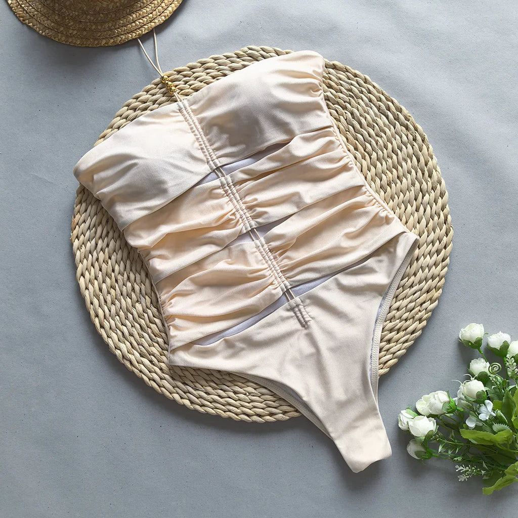 Damen Badeanzug Trägerlos Hoher Beinausschnitt Cut-Out Minimalistisch-83762-31fce541-64d2-4112-a432-f6c70e669bca