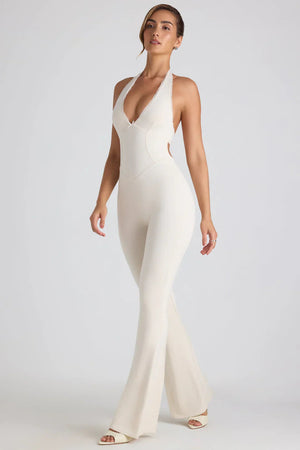 Damen Jumpsuit – Gerippt Halter-Ausschnitt Ausgestelltes Bein, Figurbetont-83502-3a6e80a4-9e2e-4edb-aad6-74190e45bd52