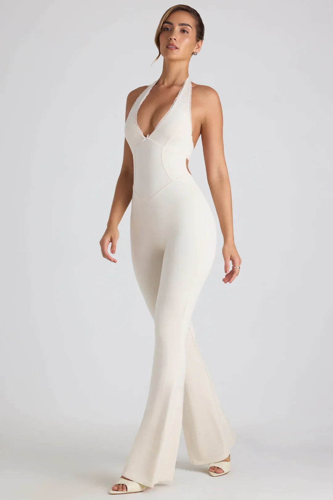 Damen Jumpsuit – Gerippt Halter-Ausschnitt Ausgestelltes Bein, Figurbetont-83502-3a6e80a4-9e2e-4edb-aad6-74190e45bd52