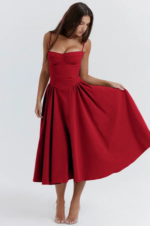 Damen Midi-Kleid mit Spaghettiträgern, plissiertem Rock und Taschen – Elegant-83506-3bb099d9-b45a-44df-a19a-7ab32cfe251f