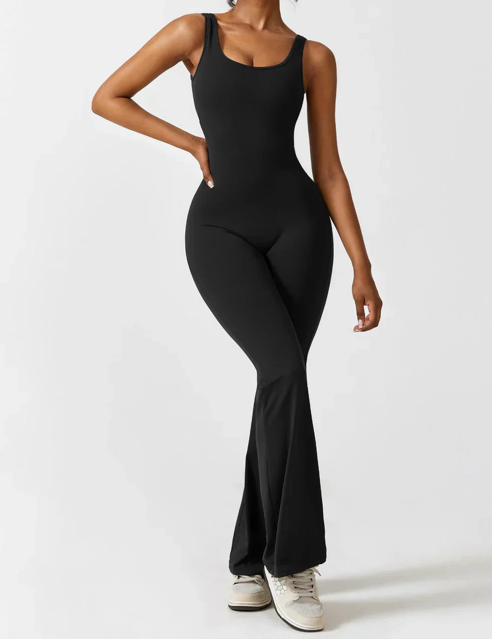 Damen Jumpsuit – Ärmellos, Offener Rücken, Schlagbein, Dehnbar-83507-3d6de437-e38b-4941-8106-b8a5bf298d7f