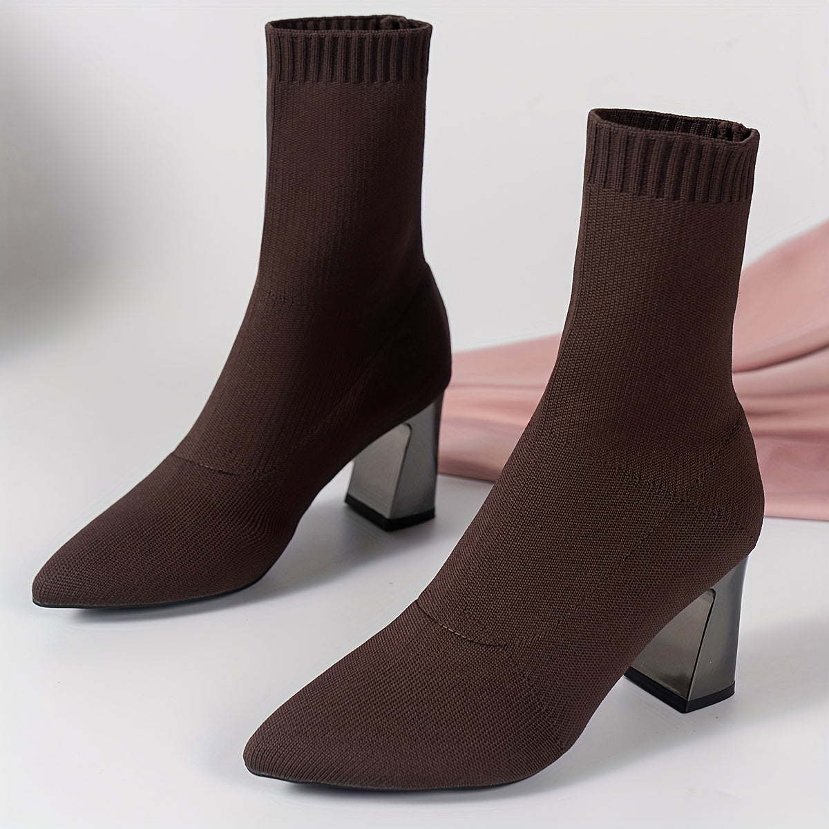 Elegante Strick-Ankle Boots mit Absatz