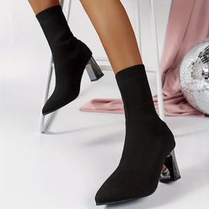 Elegante Strick-Ankle Boots mit Absatz