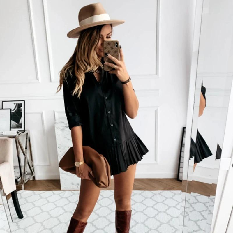 Hemdblusenkleid mit plissiertem Rockteil