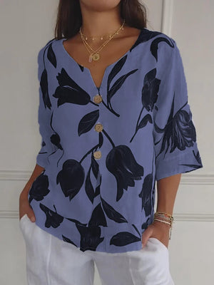Bluse mit floralem Muster und V-Ausschnitt
