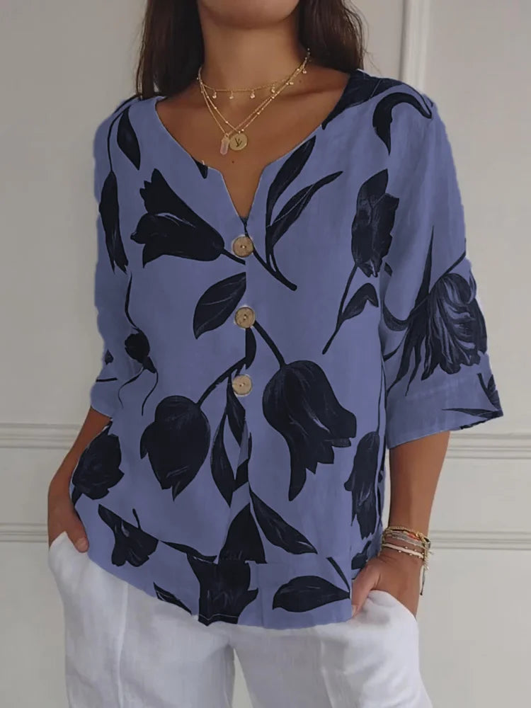 Bluse mit floralem Muster und V-Ausschnitt