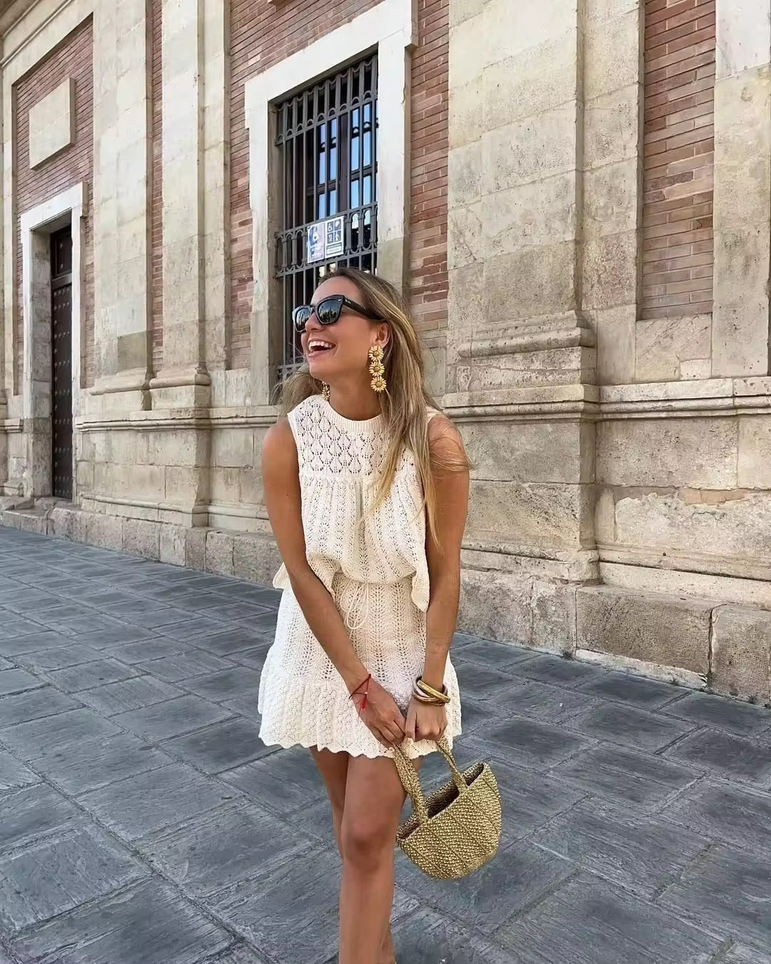 Gestricktes zweiteiliges Set mit A-Linien Rock