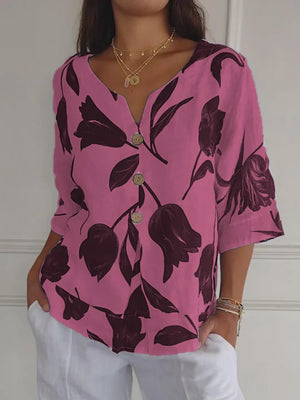 Bluse mit floralem Muster und V-Ausschnitt