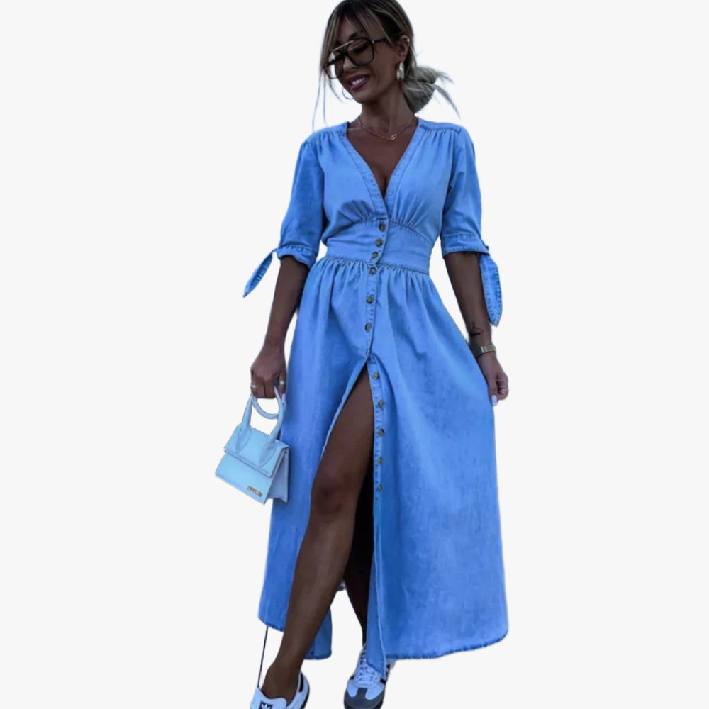 Maxikleid mit V-Ausschnitt und Schlitz