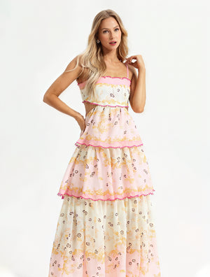 Geblümtes Midi-Kleid mit Stufenrock