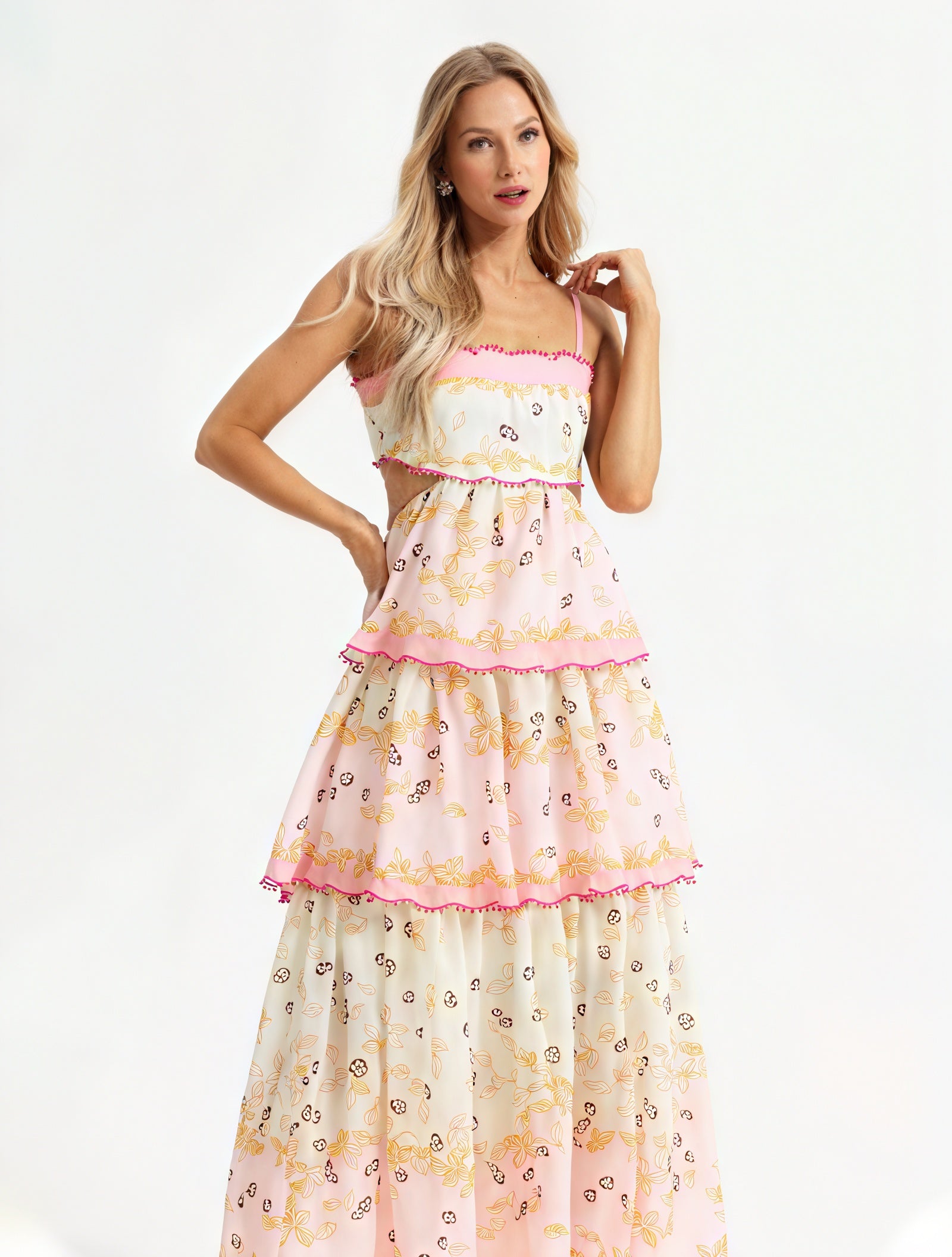 Geblümtes Midi-Kleid mit Stufenrock