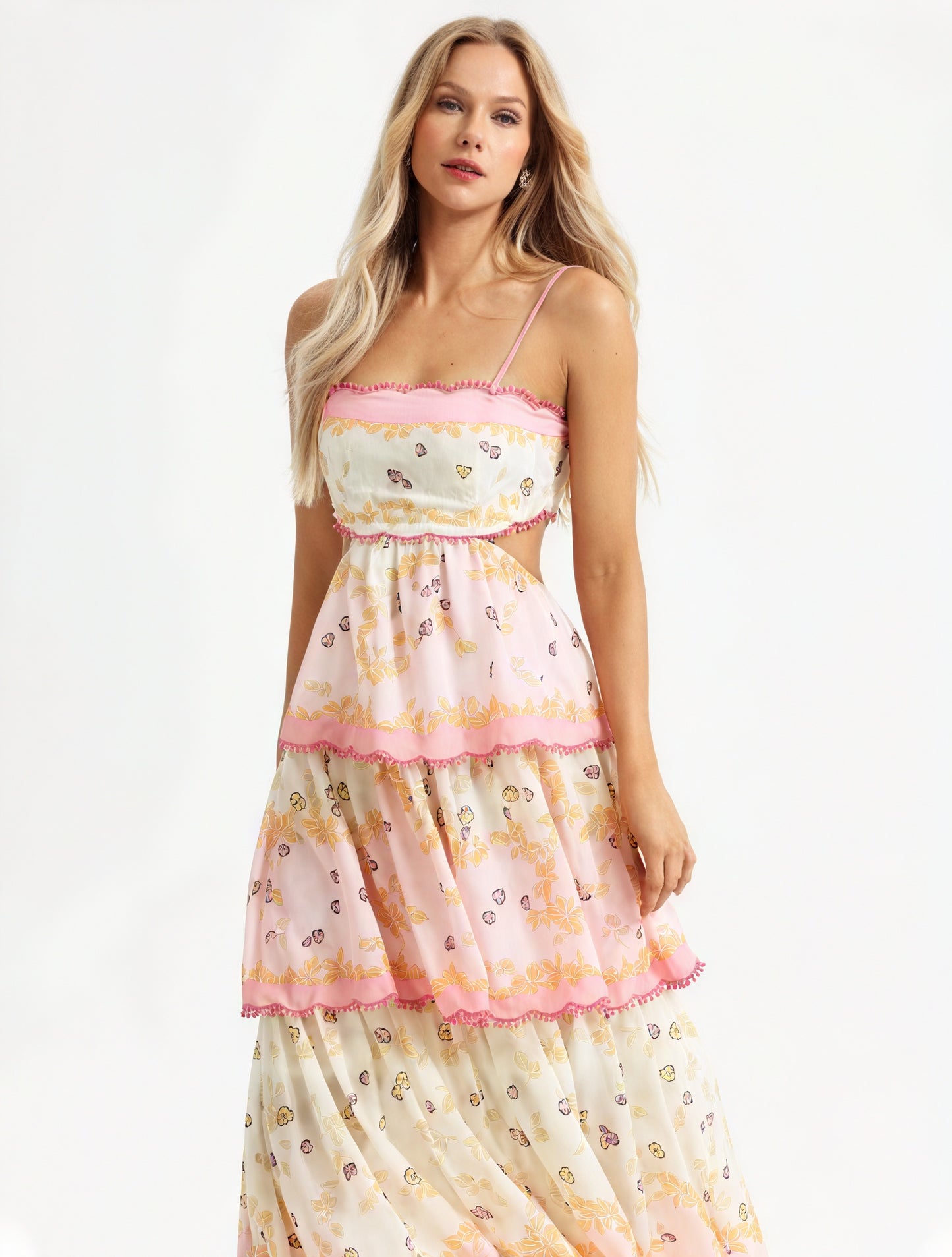 Geblümtes Midi-Kleid mit Stufenrock