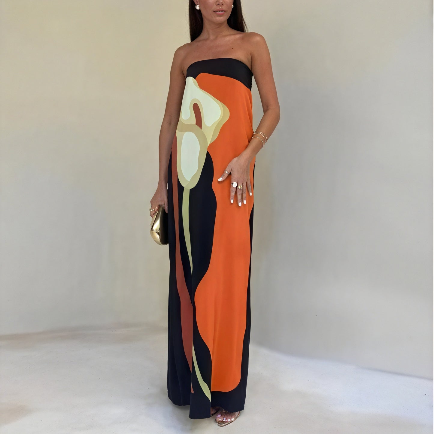 Abstraktes Maxi-Kleid mit Farbblockdesign