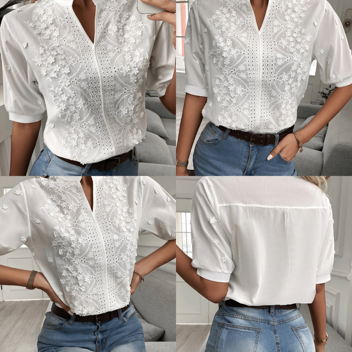 Verspielte Bluse mit floralen Details