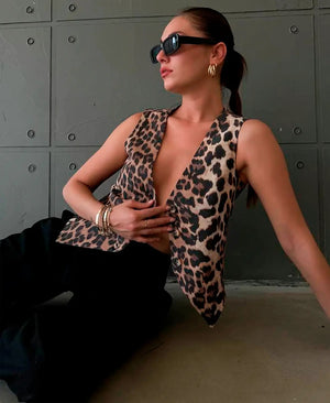 Taillenbetonte Weste mit Animal-Print