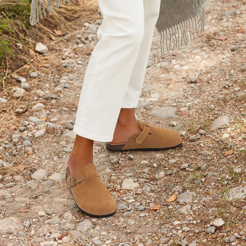 Damen Pantolette – Wildleder, Offene Ferse, Verstellbarer Riemen, Korkfußbett-82019-55a44019-7956-40d2-8e21-ac8395d6ab68